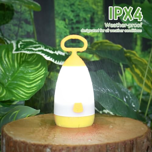 Kids Camping Lantern & Night Light Battery Powered (AAA Included), 360° Eye-Safe Light, IPX4 Waterproof with RGB Modes Portable for Outdoor, Emergency & Bedtime, Gift for Children (Yellow) - color: Yellow