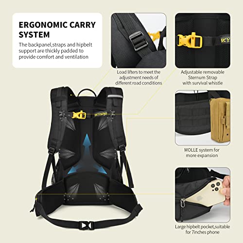 SKYSPER Hiking Backpack for Men Women, 35L Lightweight Travel Daypack, Outdoor Camping Back Pack with Multiple Compartments, Durable for Weekend Getaway - color: Black