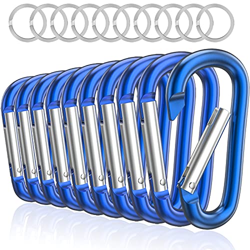 sprookber 3" Aluminum Carabiner D Ring, Caribeener Clips, Spring Snap Hook for Keychain Clip, Set of 10 - color: Blue
