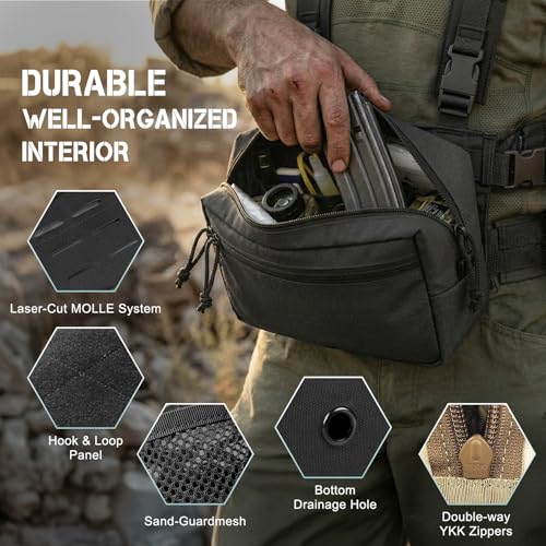 Tactical Admin Pouch Molle, 500D Nylon Water-Resistant EDC Gear Organizer, Horizontal Utility Tool Bag for Chest Rig & Vest, Large Capacity Medical EMT Sub-Pack with Mag Holder - color: Black