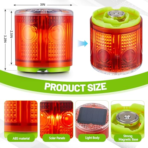 2 Pcs Solar Strobe Warning Traffic Light 360 Degree Single Column IP65 Waterproof Emergency Strobe Flashing Barricade Safety Road Construction Traffic Light(Red,Magnetic) - color: Red, size: Magnetic