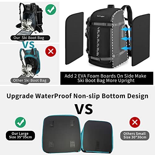 65L Ski Boot Bag,Large Duffle Travel Bag,1680D Nylon Waterproof Padded Ski Boot Bag Backpack For Women Men Kids - color: Black