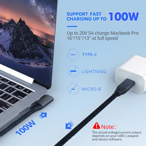 USB C Right Angle Cable 100W 1.6ft, 4K Video Short USBC to USBC 3.2 Cable | 20Gbps Type C PD Charging Fast Charge Cord for iPhone 17 16 15 Pro Max iPad Pro/AIR/Mini MacBook Galaxy S26 S25 S24 - color: Black, size: 1.6FT