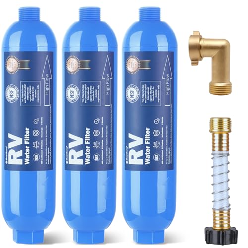 SheeChung RV Water Filter, 3 Pack Camper Water Filter, NSF Certified - size: 3 Pack with 90 Degree Hose Elbow