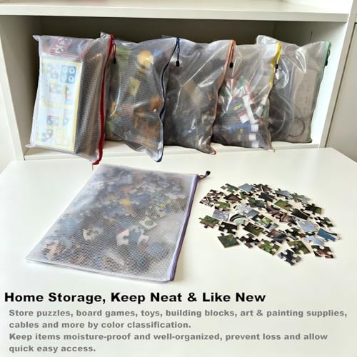 6pcs Mesh Zipper Pouch Bags, A3 17x12 Inches Large Reusable Plastic Zipper Pouches Bag for Organizing Office, File, School, Classroom, Cross Stitch Projects, Puzzle & Board Game Storage Bags - size: A3-6pcs