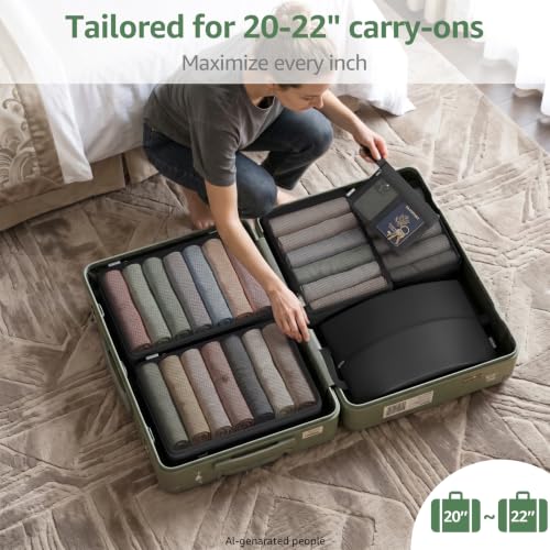 7 Set Compression Packing Cubes for Travel Essentials Luggage, Mesh Collapsible Packing Cubes for 20-22 inch Carry on Suitcase, Expandable Travel Packing Organizers with Shoe Laundry Bag(Black） - color: Black, size: 7 Set (For Carry-On/Medium)