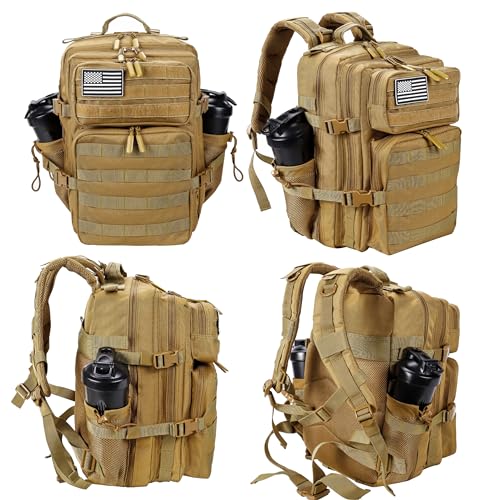 LHI Tactical Military Backpack for Men and Women 25L/35L Army Assault Pack Bag Small Rucksack with Bottle Holder - color: 2.1 35l-khaki, size: Medium