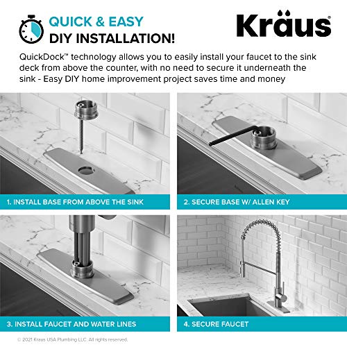 KRAUS Oletto Commercial Style Single Handle Pull Down Kitchen Faucet with QuickDock Top Mount Installation Assembly in Spot Free Stainless Steel, KPF-2631SFS - color: Spot-Free Stainless Steel, style: Commercial Style Faucet