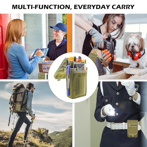 Belt Tool Pouch, Tactical Utility Organizer with Cell Phone Holder, Durable Heavy-Duty 1000D Nylon EDC Multitool Holster with Multi-Pockets for Electricians, Handymen, Work, Hiking - color: Army green