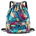 Waterproof Drawstring Bag, Gym Bag Sackpack Sports Beach Backpack for Men Women - color: 02-blue Leaves