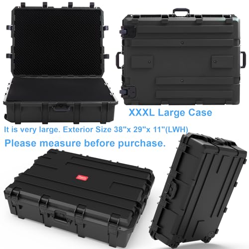 Regetek Waterproof Hard Case 38 x 29 x 11 Inch, Rolling Hard Case with Wheels,Customizable Foam,3 Large Handle, for cameras, Equipment, tool, IP67,Shockproof, Inner 32.8" x23.9" x8.6"