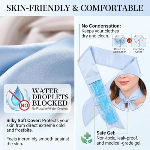 Cooling Towel with Soft Gel Ice Pack Inserts |Gel Ice Packs Reusable - Multi Purpose Compression Wrap - Neck, Legs, Arms, Shoulders - Ideal for Post Surgery, Migraines, Hiking and Injuries (Blue) - color: Blue