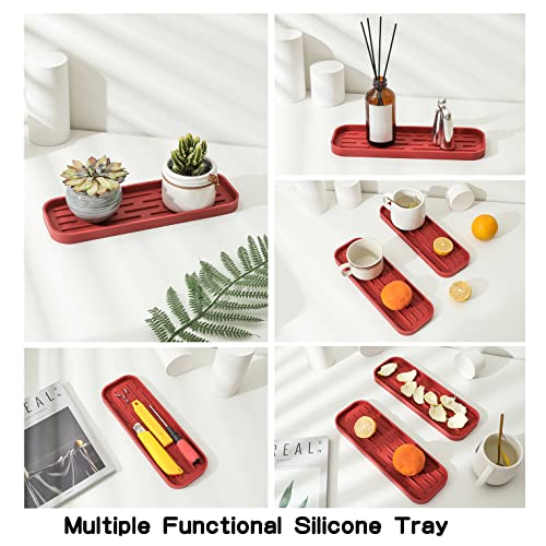MicoYang Silicone Kitchen Sink Organizer Tray for Multiple Usage,Eco-Friendly Sponges Holder for Kitchen Bathroom Counter or Sink,Dish Soap Dispenser,Scrubber,Bottle,Cup (Red, 12"×4") - color: Red, size: 12" x 4" x 0.7"