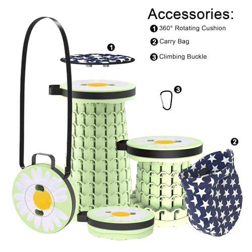 ALEVMOOM Upgraded Telescoping Collapsible Stool with Cushion, Folding Stool with Printing Portable Retractable Foldable Seat Max Load 600lbs for Adults Camping Fishing Outdoor - color: Daisy