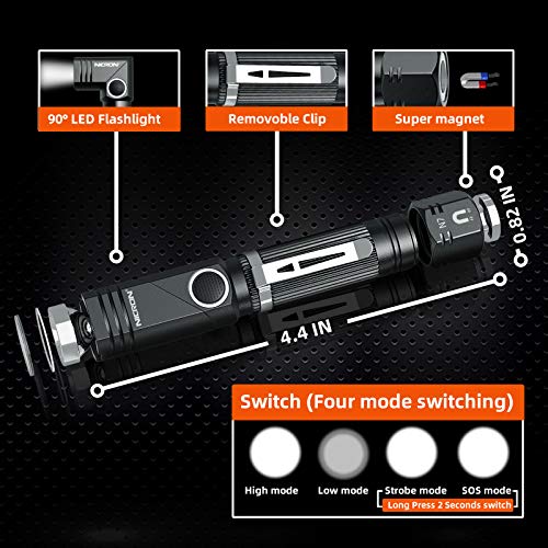 NICRON Flashlight, N7 600 Lumens Tactical Flashlight, 90 Degree Ip65 Waterproof Led Mini Flashlight 4 Modes- Best High Lumens are for Camping, Outdoor, Hiking （Not Including Batteries） Gift - color: N7