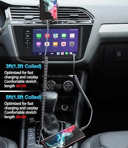 Coiled USB C Cable Fast Charging for Car 3FT/5FT, USB A to USB C Cable | Type C Charge Cord USB-C Charging Cable Compatible with iPhone 17/16/15/Samsung Galaxy S20 and More USB C Devices-Black - color: Black, size: 3FT/5FT, style: USB A to USB C