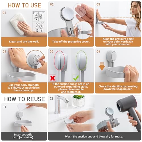 LEVERLOC Soap Holder, Soap Dish for Shower, Suction Cup Bar Soap Holder - style: 1 tier Grey