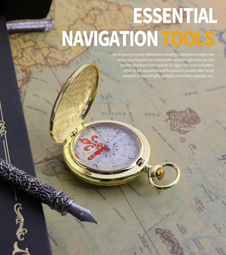 Brass Waterproof Golden Keychain Compass - Vintage Antique Design for Kids, Boy Scouts & Hiking - Survival Orienteering & Navigation Gear