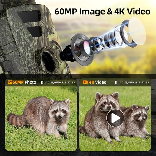 BoxLegend Solar Trail Camera WiFi 4K 60MP with 64GB Memory Card Game Cameras with Night Vision Motion Activated Waterproof Trigger Speed Trail Cam Wide Angle Wildlife Camera for Backyard and Outdoor | Night Vision, Motion Activated, Waterproof, Trigger Sp