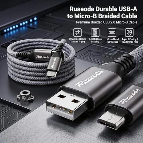 Micro USB Cable 10 ft, Android Charger Cord, High-Speed Fast Charging & Data Sync, Braided Nylon Durable Lead for Samsung Galaxy S7 S6 J7, Kindle, PS4/Xbox, Security Camera (Gray) - color: Space Grey, size: 10Ft
