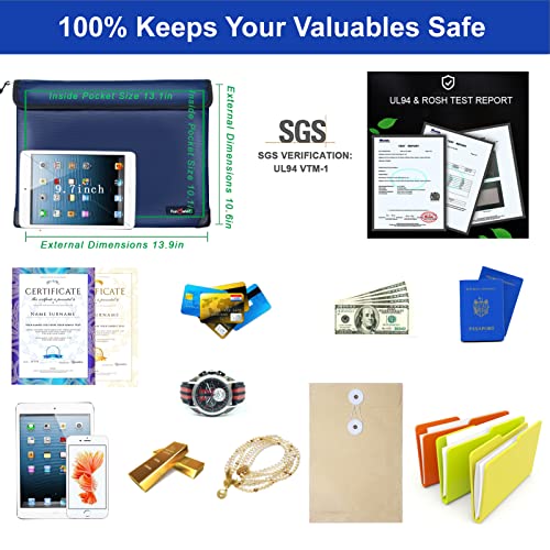 Fireproof Waterproof Money Document Bag, 13.9"x10.6", Blue - color: Blue, size: 13.9"x10.6"