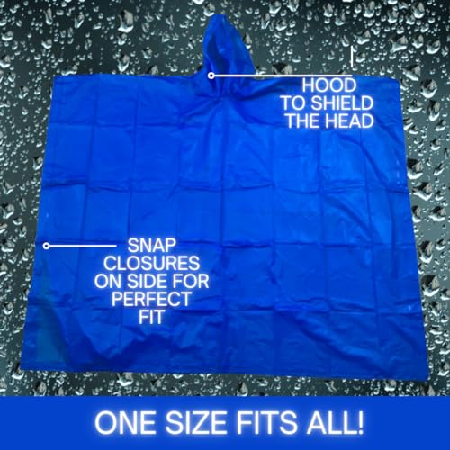 RAIN GUARD 10 Mil Vinyl Rain Poncho with Hood | Expanded 50" x 80" | Reusable Waterproof Protection | Adult Size | 2 Pack - color: Blue