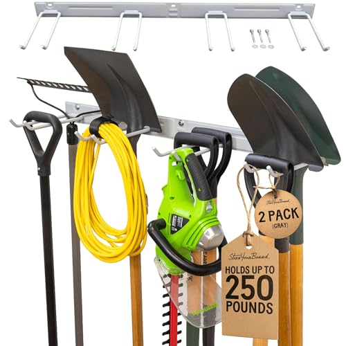 StoreYourBoard Garage Tool Organizer, 72 in, Holds 500 lb, 2 Pack | Garden Tool Rack Wall Mount, Garden Tool Organizer, Shovel Wall Mount, Rubber Coated Hooks - color: GRAY, size: 72" Heavy Duty Steel Rack | 8 Hooks | Holds 500lbs