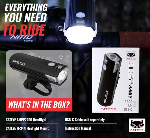 CATEYE AMPP USB Rechargeable Bike Light | Commuters, Road Cyclists & Mountain Bikers, Day & Night Riding Modes, IPX4 Waterproof, Tough & Durable - style: Ampp2200