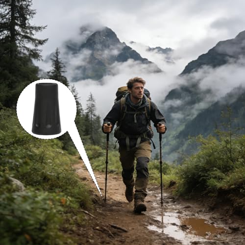 10 Pack Black Trekking Pole Tips Protectors, Replacement Rubber Feet, Shock Absorbing Rubber Feet， Non-Slip Accessories for Hiking Stick Walking Trekking Skiing Poles