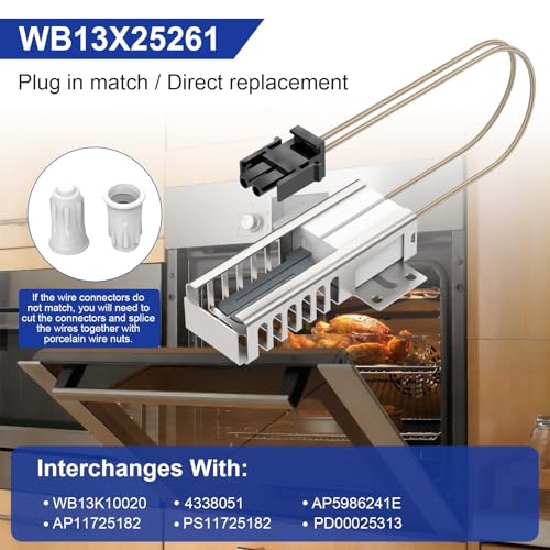 WB13X25261 WB13K10020 Oven ignitor for GE Gas Range, Glow Bar Replacement Igniter, Replaces 4338051, AP5986241, PS11725182, EAP11725182, Fits GE Profile & Adora Gas Ranges, JGBP88SEK4SS, JGB760SEF1SS