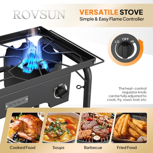 ROVSUN 2 Burner Outdoor Camping Stove with Wind Panel & Shelves, Heavy Sturdy Propane Burner, Gas Cooker with Detachable Legs & CSA Regulator for Home Camp Paito Cooking Frying Canning - style: 2-Burner (shelves)