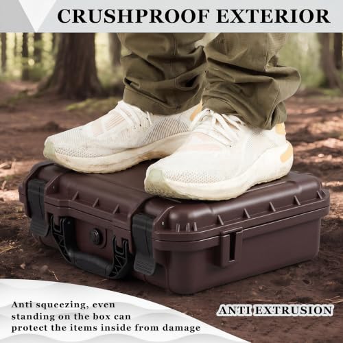 Relaxweex 1 Pcs Waterproof Hard Case with DIY Customizable Foam Insert Portable Protective Case with Knife for Camera Drones Equipments Tools Test Instruments (Brown,11.3 x 8.7 x 4.2 Inch) - color: Brown, size: 11.3 x 8.7 x 4.2 Inch