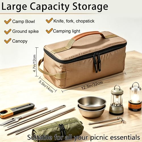 Heavy Duty Outdoor Tool Bags for Men, Wear Resistant Tool Storage Bag with Adjustable Shoulder Strap, Durable & Waterproof Tool Organizer - size: 5L-Khaki