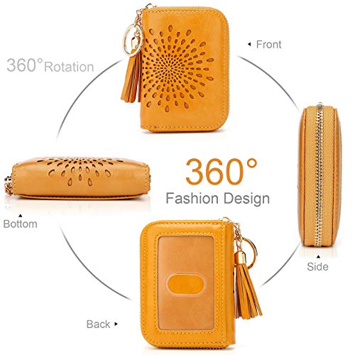 APHISON RFID Credit Card Holder Zipper Card Case Keychain Small Wallet for Women 1927 DARK-YELLOW - color: A-DARK-YELLOW（single zip）
