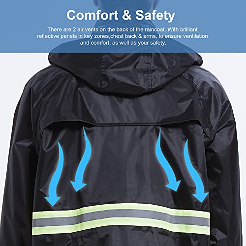 Rain Suits for Men Women Waterproof, Breathable Rain Coats with Eye-Catching Reflective Strip, Durable Rain Gear - color: Black, size: Medium