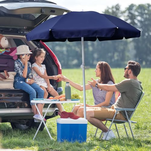 AMMSUN 6FT Portable Outdoor Picnic Patio Umbrella with Tilt Function, Navy - color: Blue
