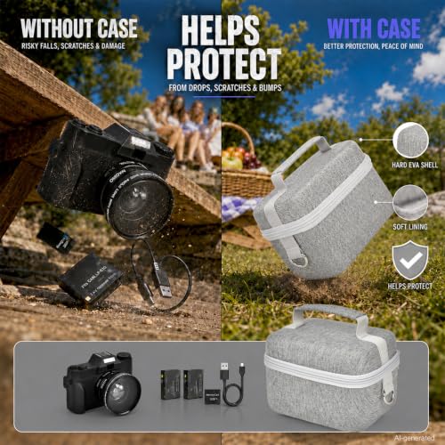 Comecase Large Travel 4K Vlogging Camera Case for Duluvulu/for AUREAPI | Outdoor Camera Storage with 2 Divider and Mesh Pocket, for Vloggers and Content Creators, Trip Ready, Grey - Case Only - color: Grey, size: L