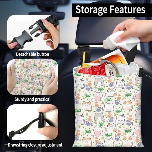 Car Trash Bag Large Hanging Can for Back of Seat, Cute Waterproof Car Garbage Bag for Vehicle, Travelling, Outdoor Cute Cats - color: Cute Cats