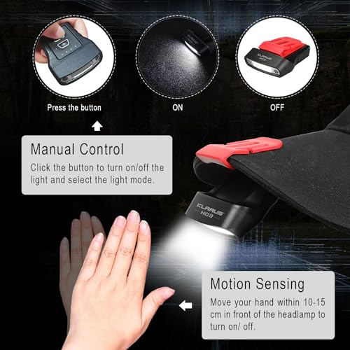 klarus HC3 2pcs Rechargeable Motion Sensor Cap Visor Light - 100 Lumens COB LED Clip on Hat Light - Headlamp Flashlight with Red Light for Fishing Running Camping Reading - color: Black Red 2Pcs