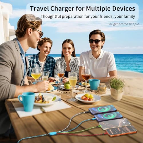 4 in 2 Multi Charging Cable,USBA/ C Charging Cords for Multiple Devices - color: White&Green&Red&Blue