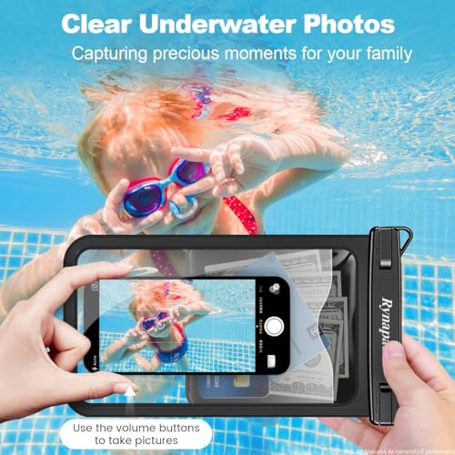 Rynapac Large Waterproof Phone Pouch [Up to 10"] - 2 Pack IPX8 Waterproof Phone Case for iPhone 17 16 15 Pro Max Galaxy S26 Ultra, Touchscreen & Underwater Photography, Beach Cruise Essentials 2026 - color: [Black + Bright Red] Large Waterproof Phone Pouc