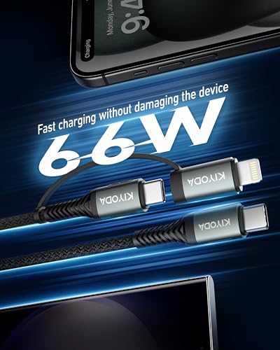 Coiled USB C to USB C and Lightning Cable 2 in 1, 3FT 2Pack Braided Cord | Fast Charging Type C Car Charger for iPhone 17 16 15 14 13 12 11,iPad, Samsung Galaxy, Google Pixel, Moto, TCL Phones - color: Black, size: 3FT - 2Pack, style: 2in1 USB C and Light