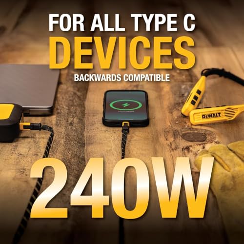 DEWALT Heavy Duty USB C to USB C Fast Charging Cables w/Kevlar, Flat 240W USBC to USBC Charge Cables, High Speed Type C Charging for iPhone 17 16 15 Series, Samsung Galaxy, MacBook, Pixel, 2-Pack 4FT - size: 4FT