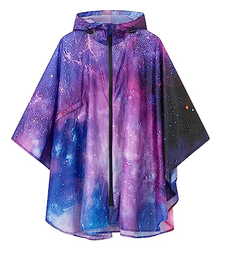 SaphiRose Lightweight Kids Rain Poncho Waterproof Jacket Zipper Up Rain Coat - color: Universe, size: 7-9 Years