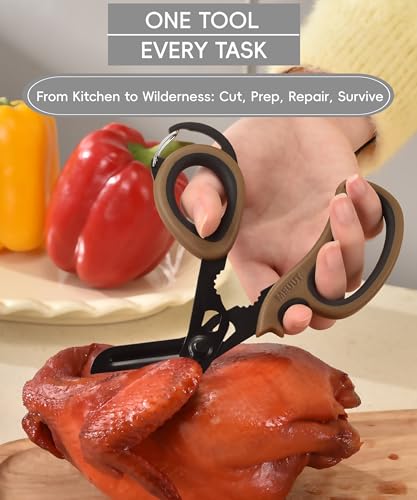 MEUUT All Purpose Scissors 2 PCS with Carabiner for Kitchen Outdoor - color: Navy+coffee