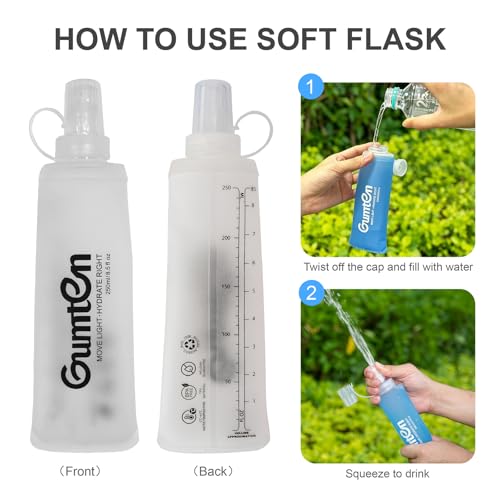 2 Pack Soft Flask 250ml TPU BPA-Free Soft Water Bottle Leak-Proof Collapsible for Hydration Pack Running Vest Marathon Hiking Cycling (Transparent) - color: 2pcs, 250ml Transparent
