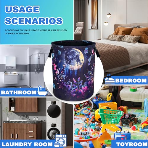 Night Moon Flowers Laundry Basket Foldable Oxford Cloth 18.9 x 16.5 Inch - color: Moon Flowers