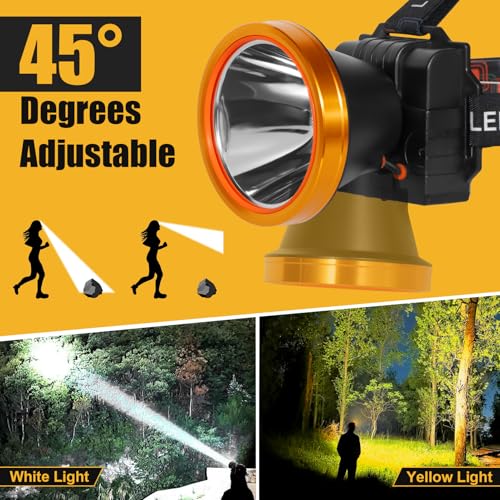 Lokilo Ultra-Bright LED Headlamp,High Lumen Rechargeable and Waterproof Headlight with Adjustable Headband for Night Work and Outdoor Use (Golden-White Light) - color: Golden-White light