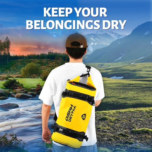 OSAH DRYPAK 25L Waterproof Dry Bag - Motorcycle Luggage Tail Bag with Straps for Back Seat, Roll Top Lightweight Waterproof Backpack Sack for Travel, Swimming, Boating, Kayaking, Camping and Beach - color: Yellow