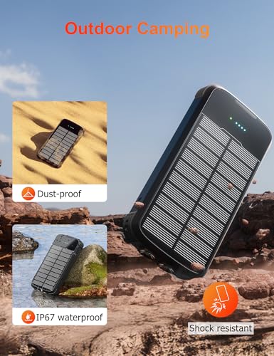 MINRISE Solar Power Bank 40000mAh, Portable Charger PD 20W Fast Charging - color: Black